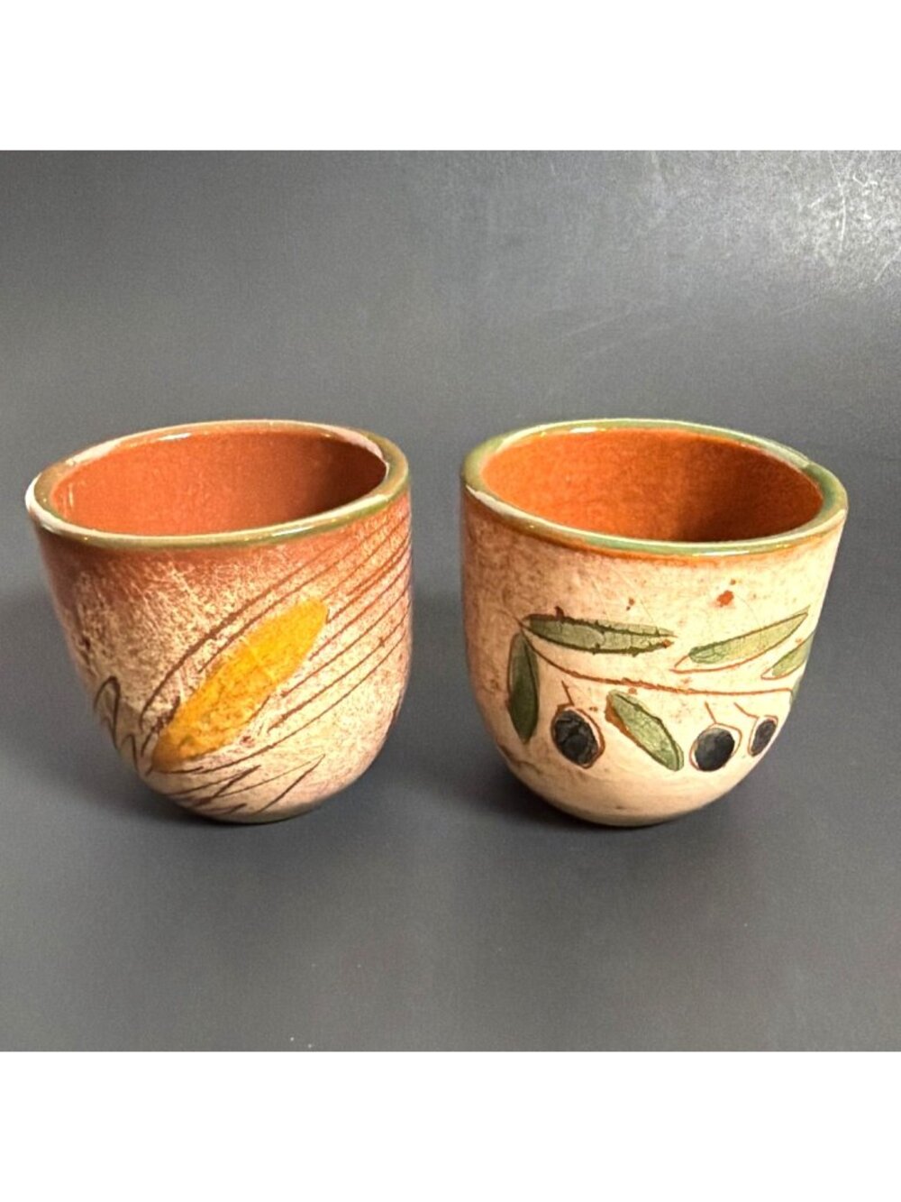 VTG Signed Hand Painted Greek Art Pottery Candlestick Holder Floral Tumblers Set - Picture 2 of 16